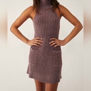 Free People Claude Mini Dress mock neck purple Women's Size Small Boho Office